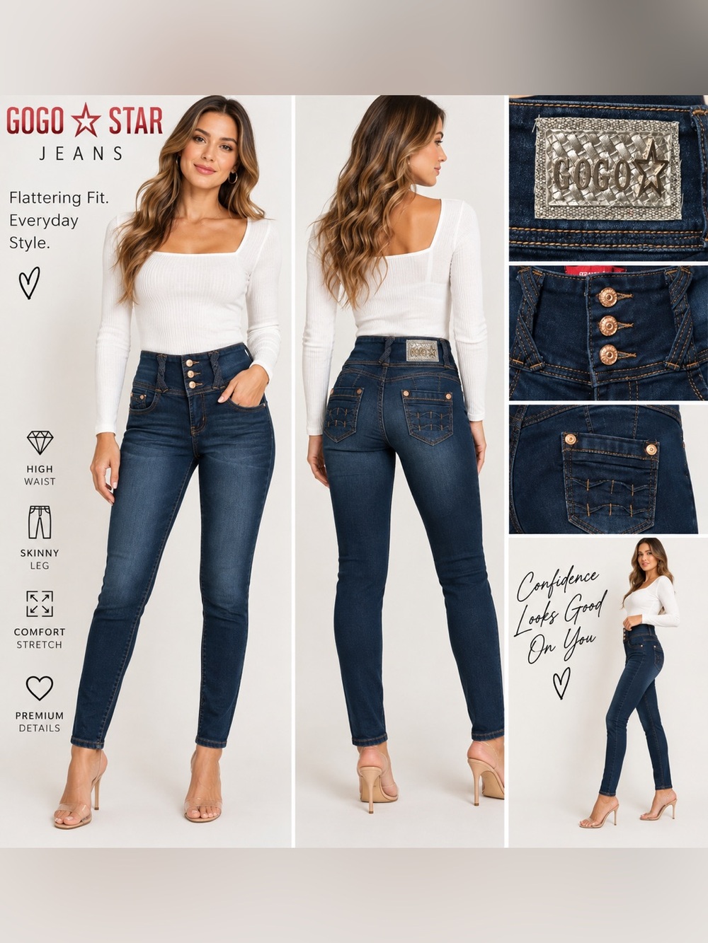 GOGO STAR High Rise Dark Wash Skinny Jeans Triple Button Size 1
